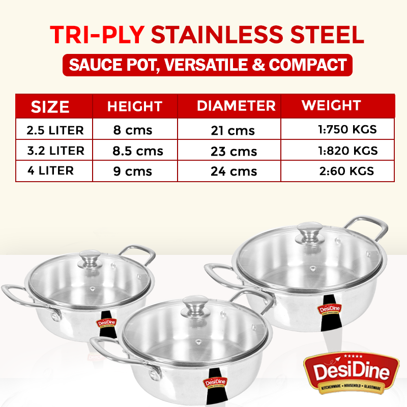 DesiDine Triply Stainless Steel Mini Sauce Pot/Mini Biryani Pot