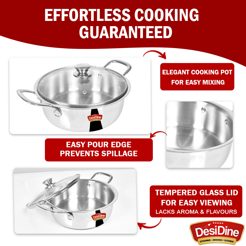 DesiDine Triply Stainless Steel Mini Sauce Pot/Mini Biryani Pot