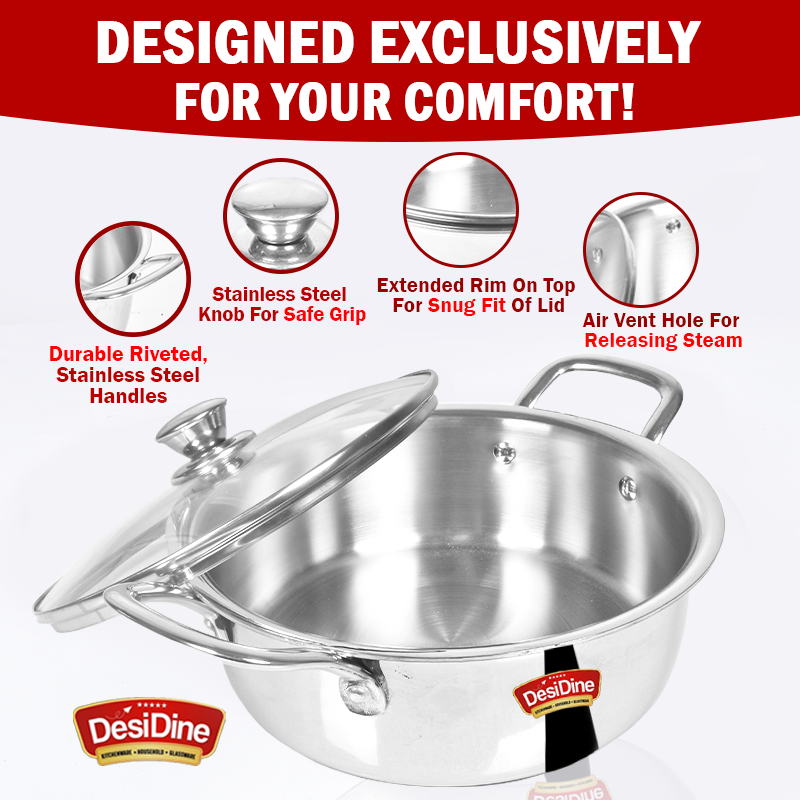 DesiDine Triply Stainless Steel Mini Sauce Pot/Mini Biryani Pot