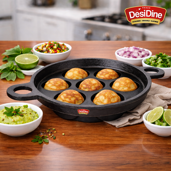 DesiDine Pre-Seasoned Cast Iron Paniyaram/Appam Pan (7-Pit)