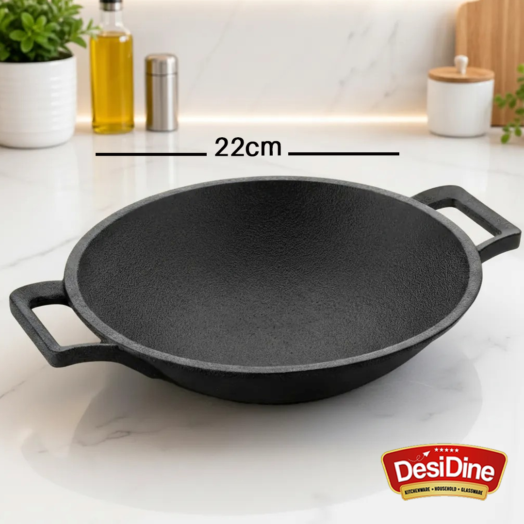 DesiDine Cast Iron Pre-seasoned Appa chetty/Appam Pan, 22 cm