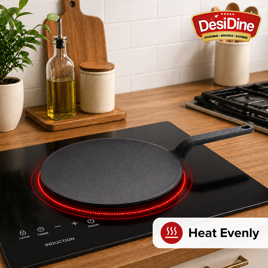 DesiDine Pre-Seasoned Cast Iron Roti Tawa with Long Handle, 10 Inches (25 cm)