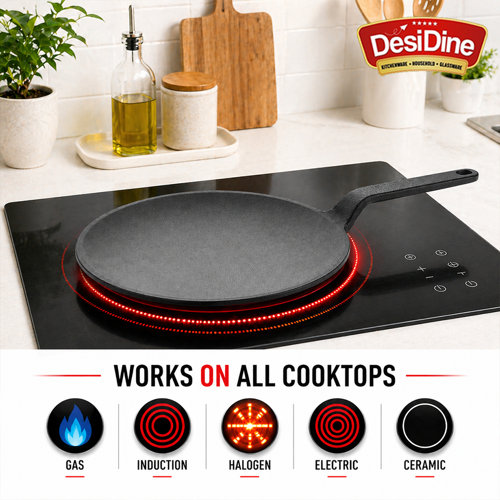 DesiDine Pre-Seasoned Cast Iron Roti Tawa with Long Handle, 10 Inches (25 cm)