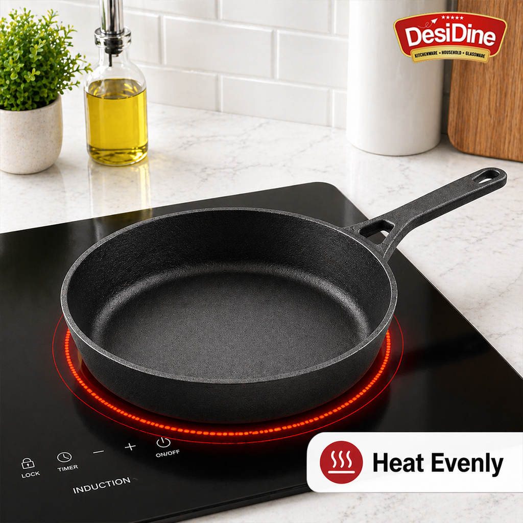 DesiDine Pre-Seasoned Cast Iron Fry pan With Silicon Handle Cover