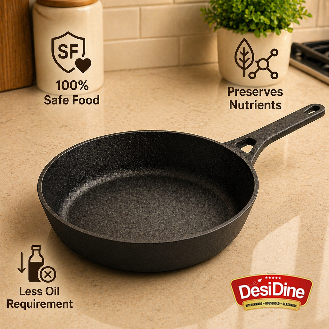 DesiDine Pre-Seasoned Cast Iron Fry pan With Silicon Handle Cover