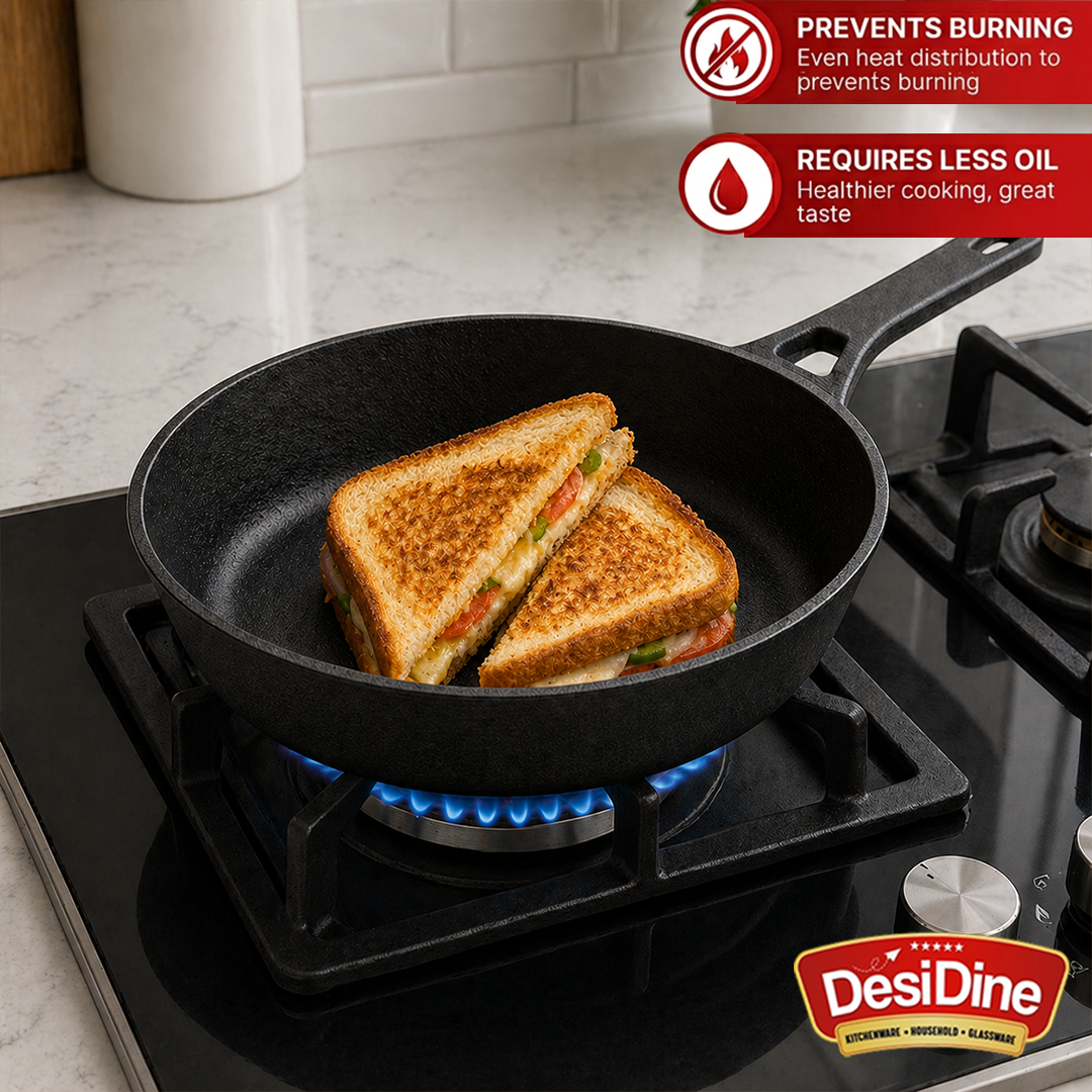 DesiDine Pre-Seasoned Cast Iron Fry pan With Silicon Handle Cover