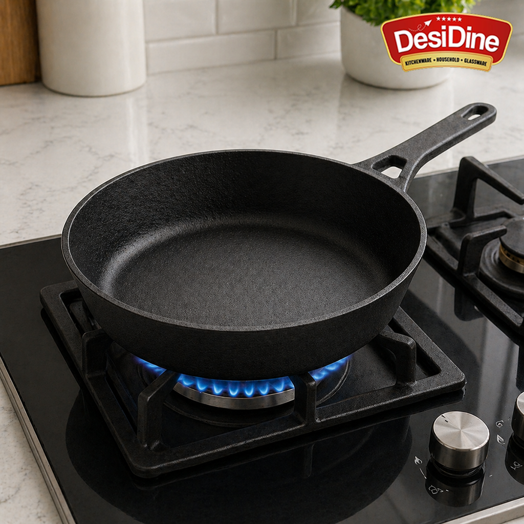DesiDine Pre-Seasoned Cast Iron Fry pan With Silicon Handle Cover