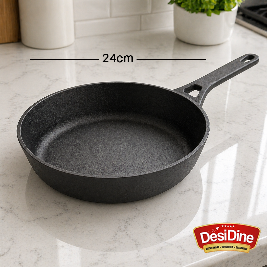 DesiDine Pre-Seasoned Cast Iron Fry pan With Silicon Handle Cover