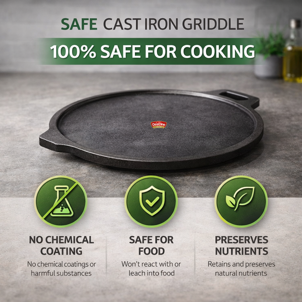 DesiDine Pre-Seasoned Super Smooth Cast Iron Dosa Tawa 30 cm