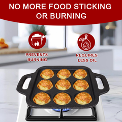 DesiDine Preseasoned Cast Iron 9 Pit Paniyaram/Appam Pan (20 cm)