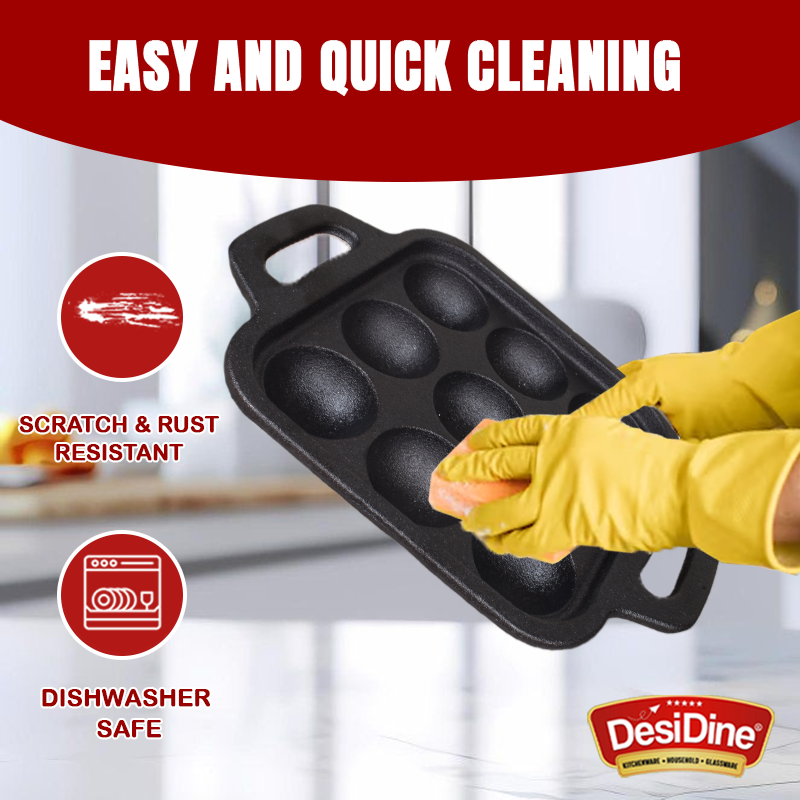 DesiDine Preseasoned Cast Iron 9 Pit Paniyaram/Appam Pan (20 cm)