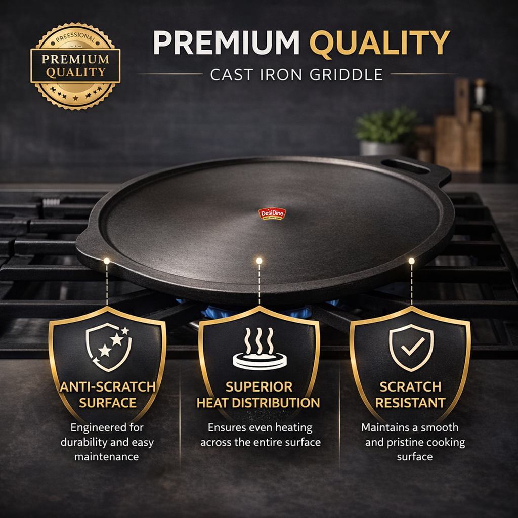 DesiDine Pre-Seasoned Super Smooth Cast Iron Dosa Tawa 30 cm