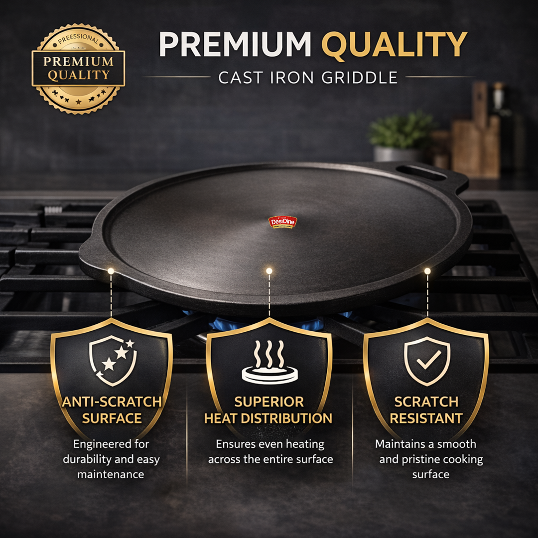 DesiDine Pre-Seasoned Super Smooth Cast Iron Dosa Tawa 30 cm