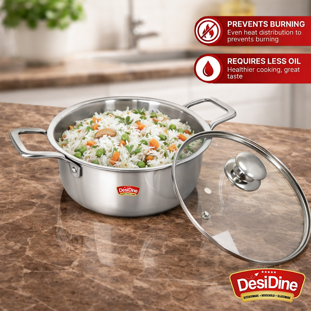 DesiDine Triply Stainless Steel Mini Sauce Pot/Mini Biryani Pot