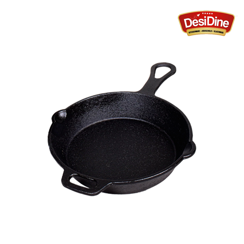 DesiDine Pre-Seasoned Cast Iron Frypan/Cast Iron Skillet, Gas and Induction Compatible 1.8 Litre, 26 cm