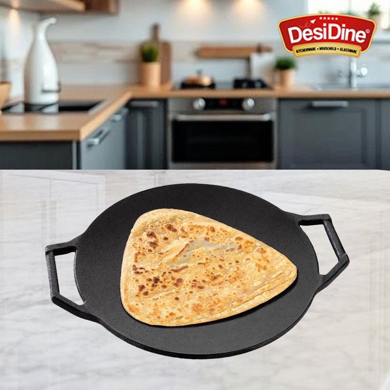 DesiDine Cast Iron Roti Tawa (Double Handle Concave Tawa, 28 cm)