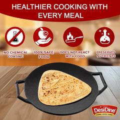 DesiDine Cast Iron Roti Tawa (Double Handle Concave Tawa, 28 cm)