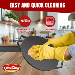 DesiDine Cast Iron Roti Tawa (Double Handle Concave Tawa, 28 cm)
