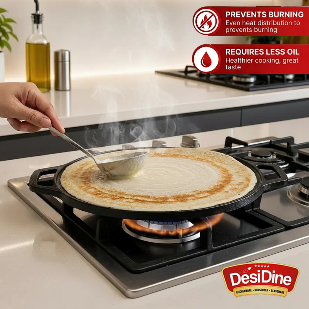 DesiDine Pre-Seasoned Cast Iron Dosa Tawa 30 cm