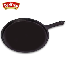 DesDine Pre-Seasoned Cast Iron Flat Roti/Chapati Tawa, 25 cm, Induction Friendly