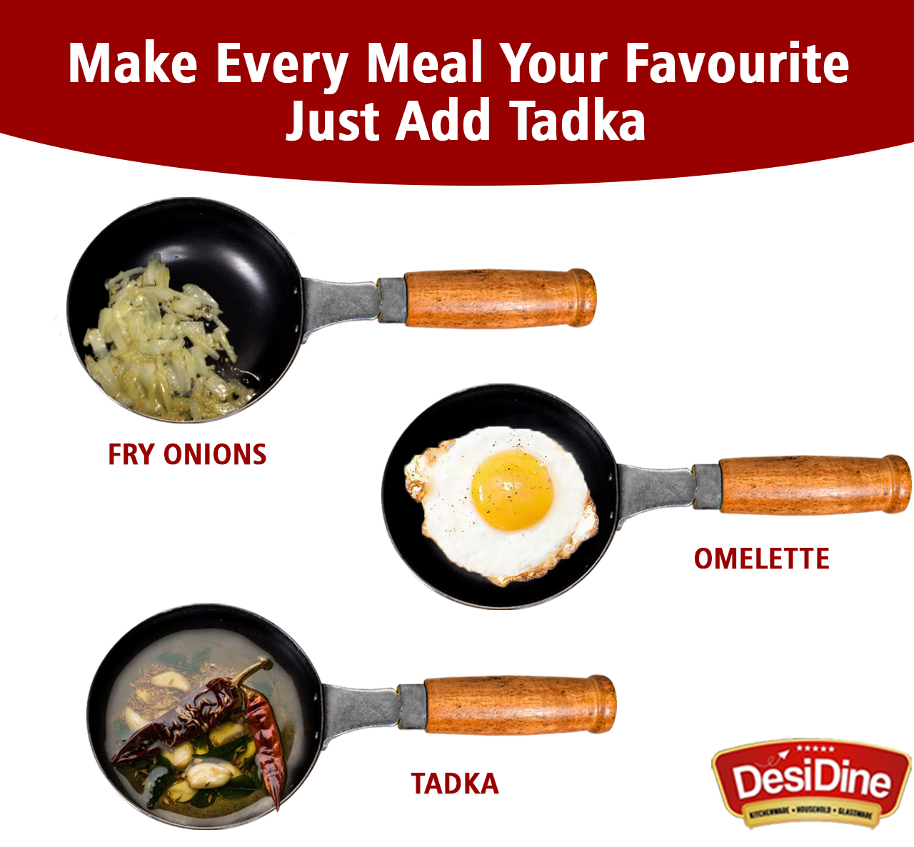 DesDine 100% Pure Sheet Iron Tadka Pan with Wooden Handle