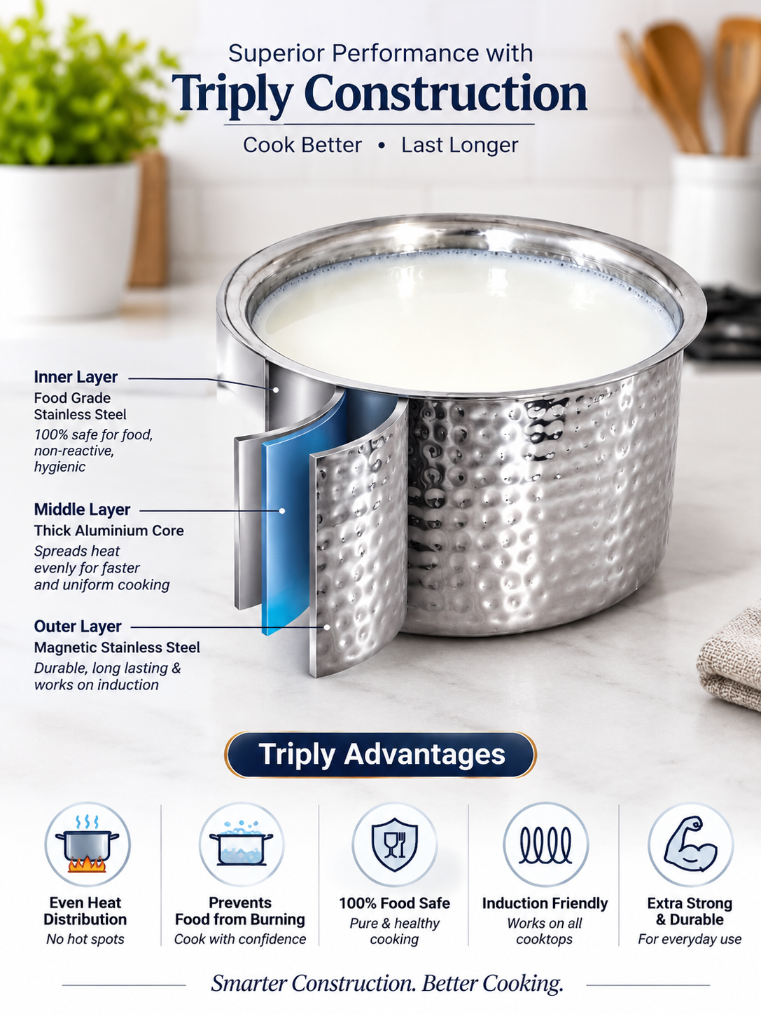 Desidine Triply Steel Hammered Tope Without Lid
