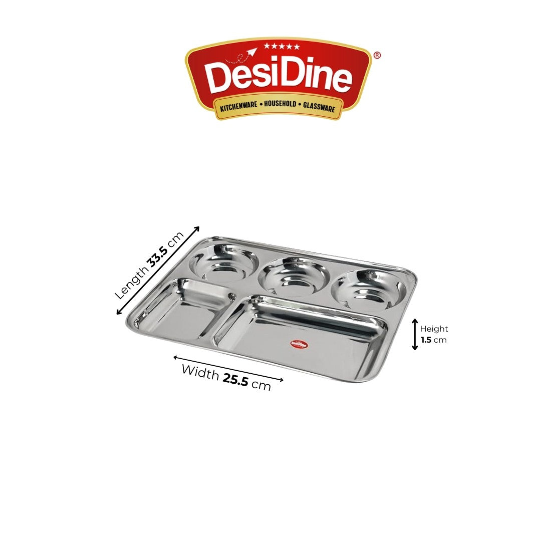 DesiDine Stainless Steel Plates with 5 In1 Compartments Bhojan Thalis