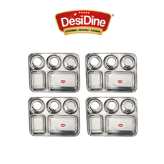 DesiDine Stainless Steel Plates with 5 In1 Compartments Bhojan Thalis