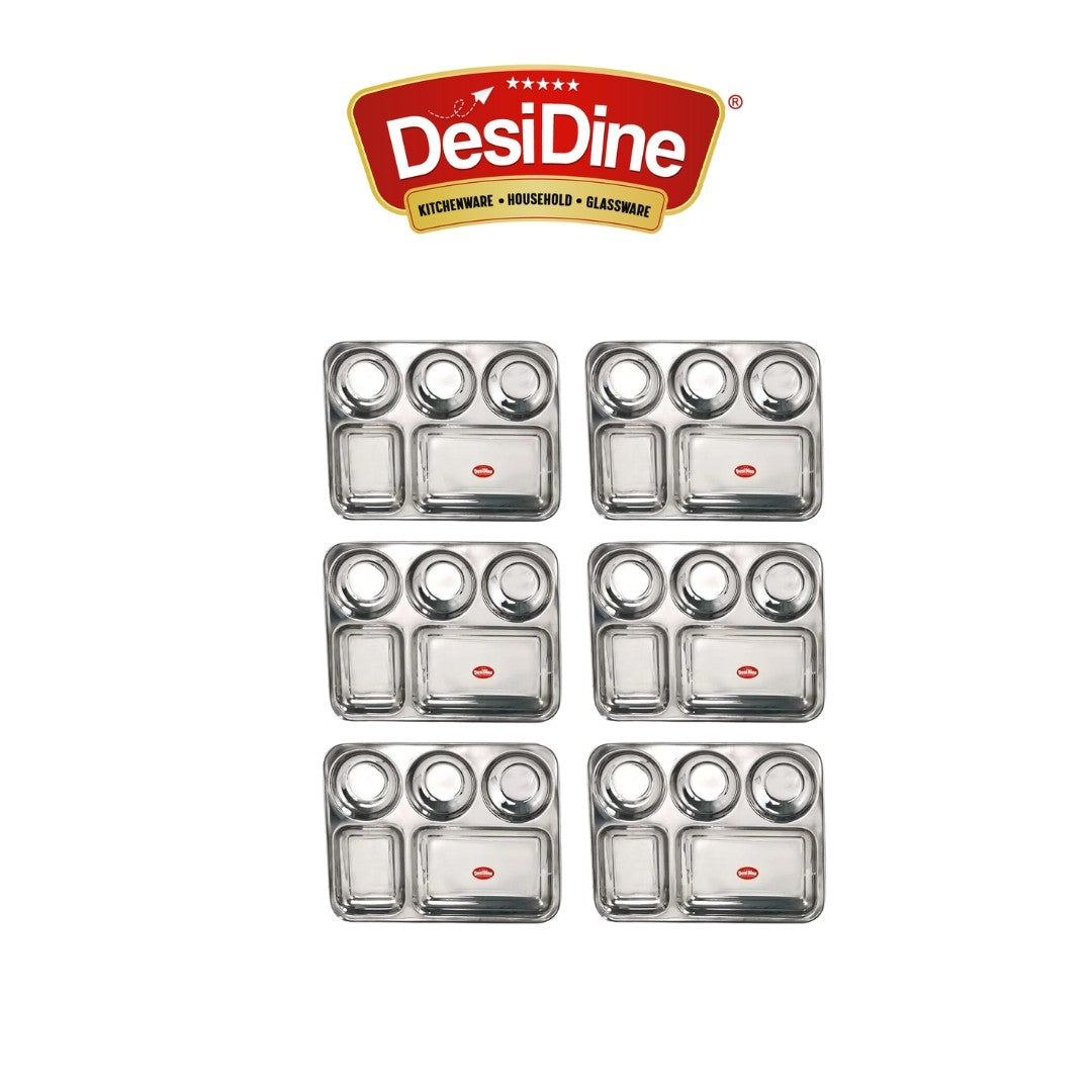 DesiDine Stainless Steel Plates with 5 In1 Compartments Bhojan Thalis