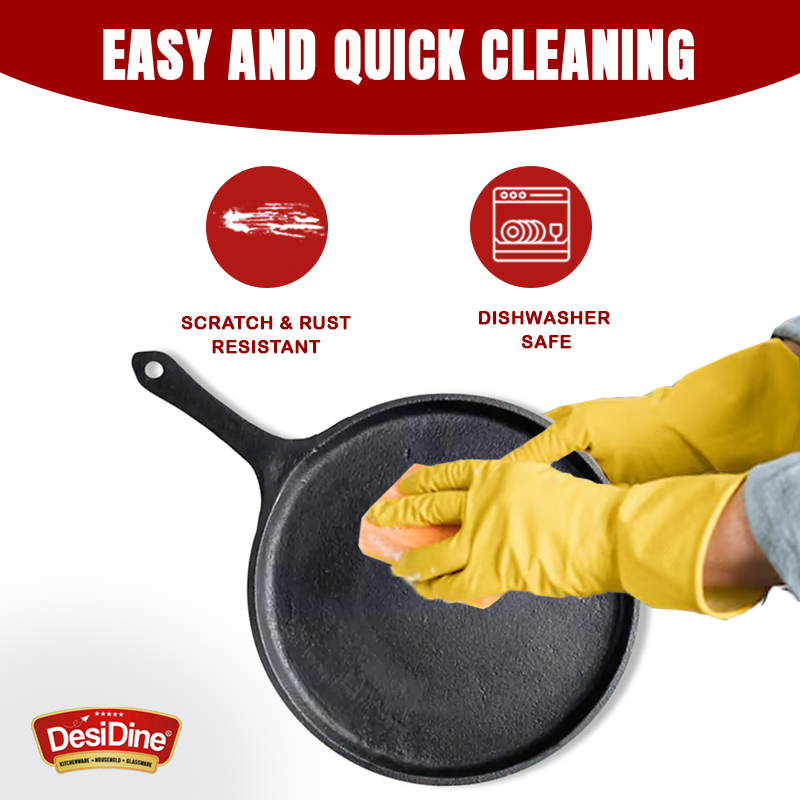 DesDine Pre-Seasoned Cast Iron Flat Roti/Chapati Tawa, 25 cm, Induction Friendly